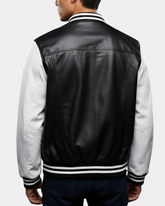 Mens Leather College Boy Varsity Jacket Garry Black Astral White